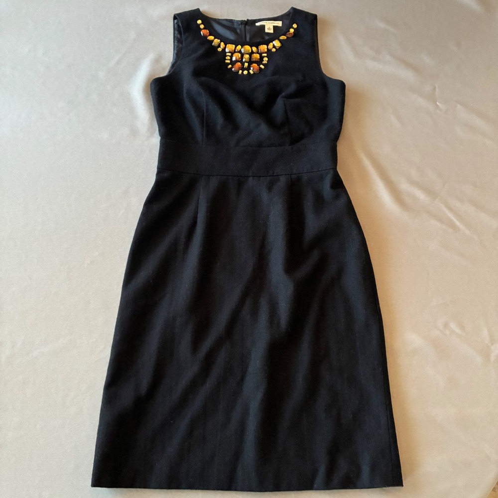 Banana Republic Black Jewel Neck Sheath Dress Amber Crystal Embellished Size 2